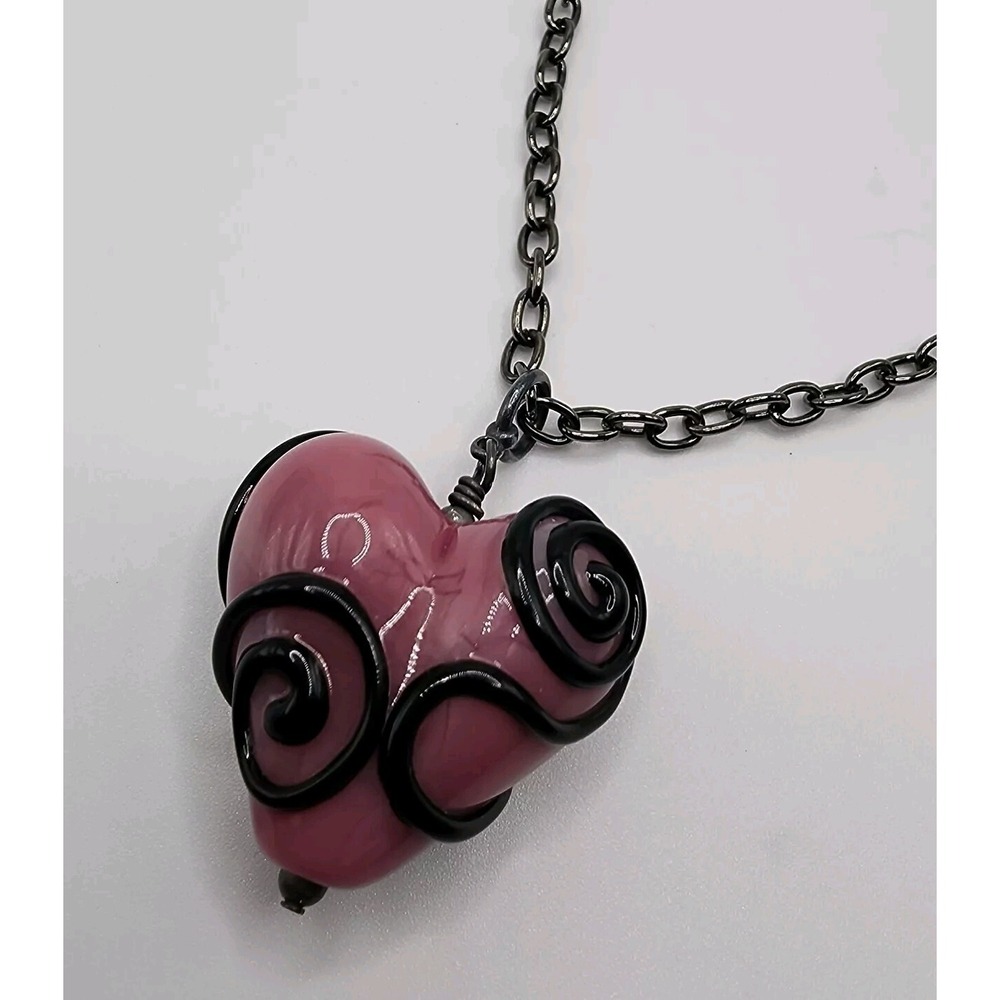 Pink Artisan Glass Heart Swirl Pendant Padlock Key Valentines Day Vintage Goth - Picture 2 of 16